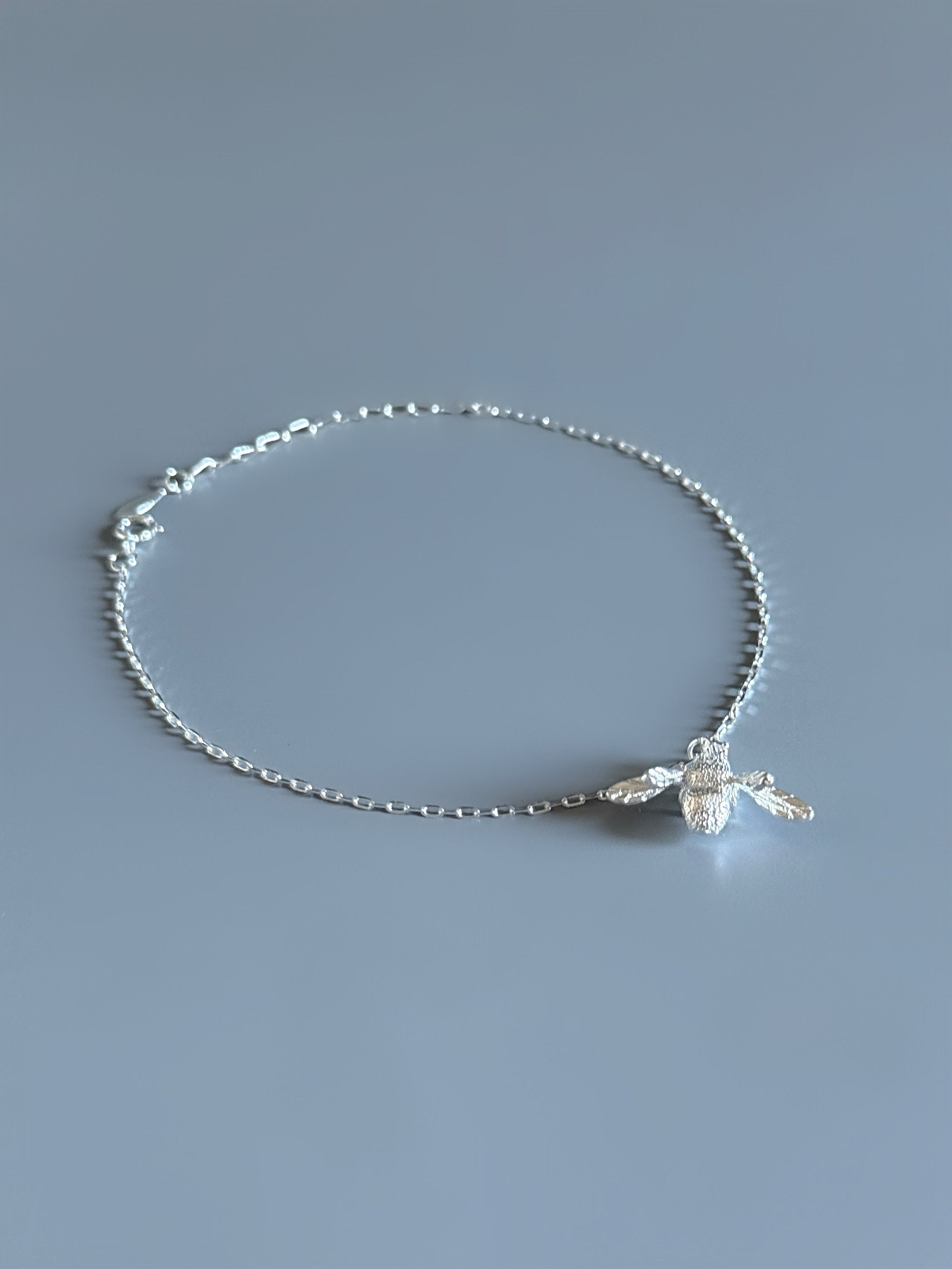 925 Sterling Silver Big Bee Charm Anklet-3