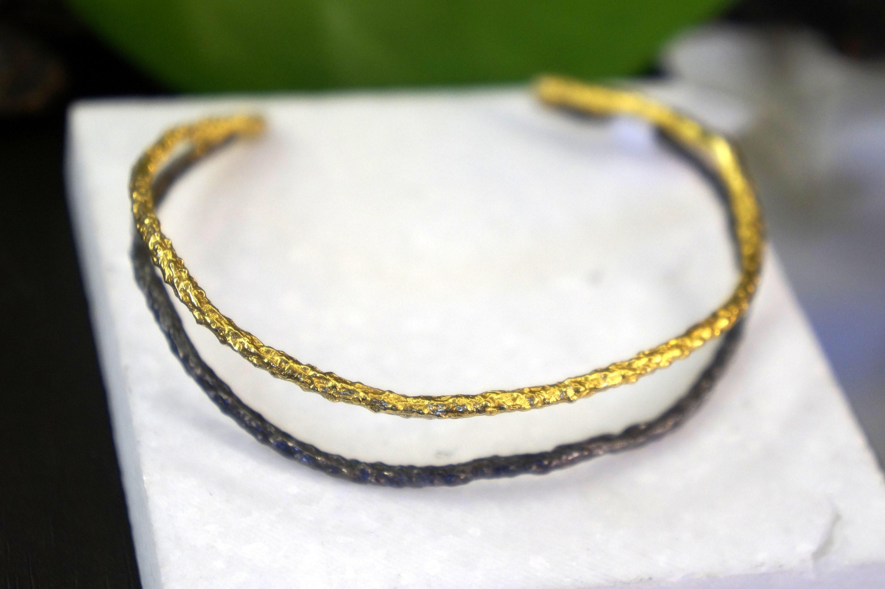 Real Twig Gold Cuff Bracelet, Handmade Nature Jewelry, Organic Forest Cuff, Unique Gift for Nature Lovers, 14K Gold Plated Brass-2