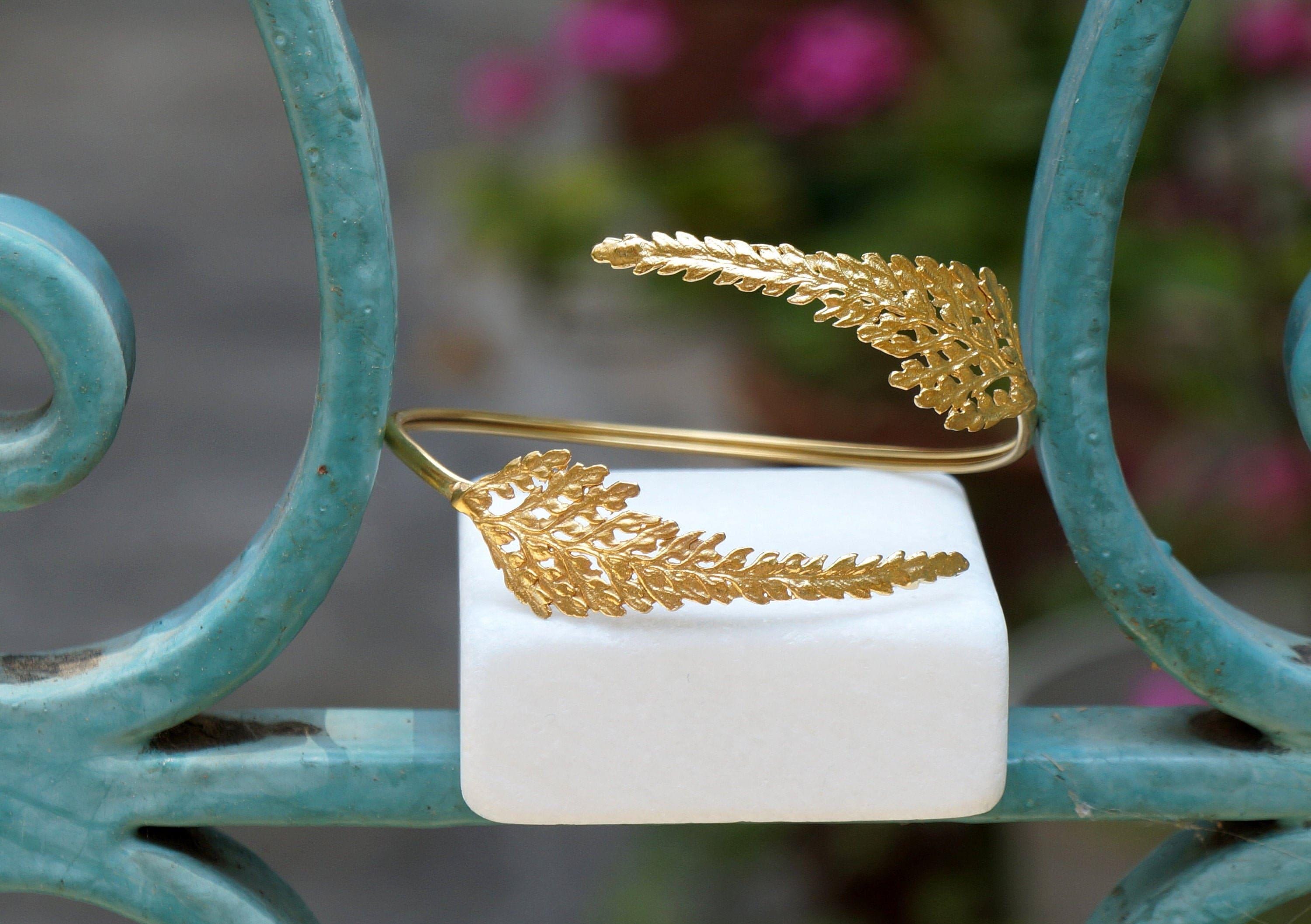 Real Fern Leaf Gold Bracelet, Handmade Nature Jewelry, Organic Botanical Bracelet, Unique Gift for Nature Lovers, 14K Gold Plated Brass-1