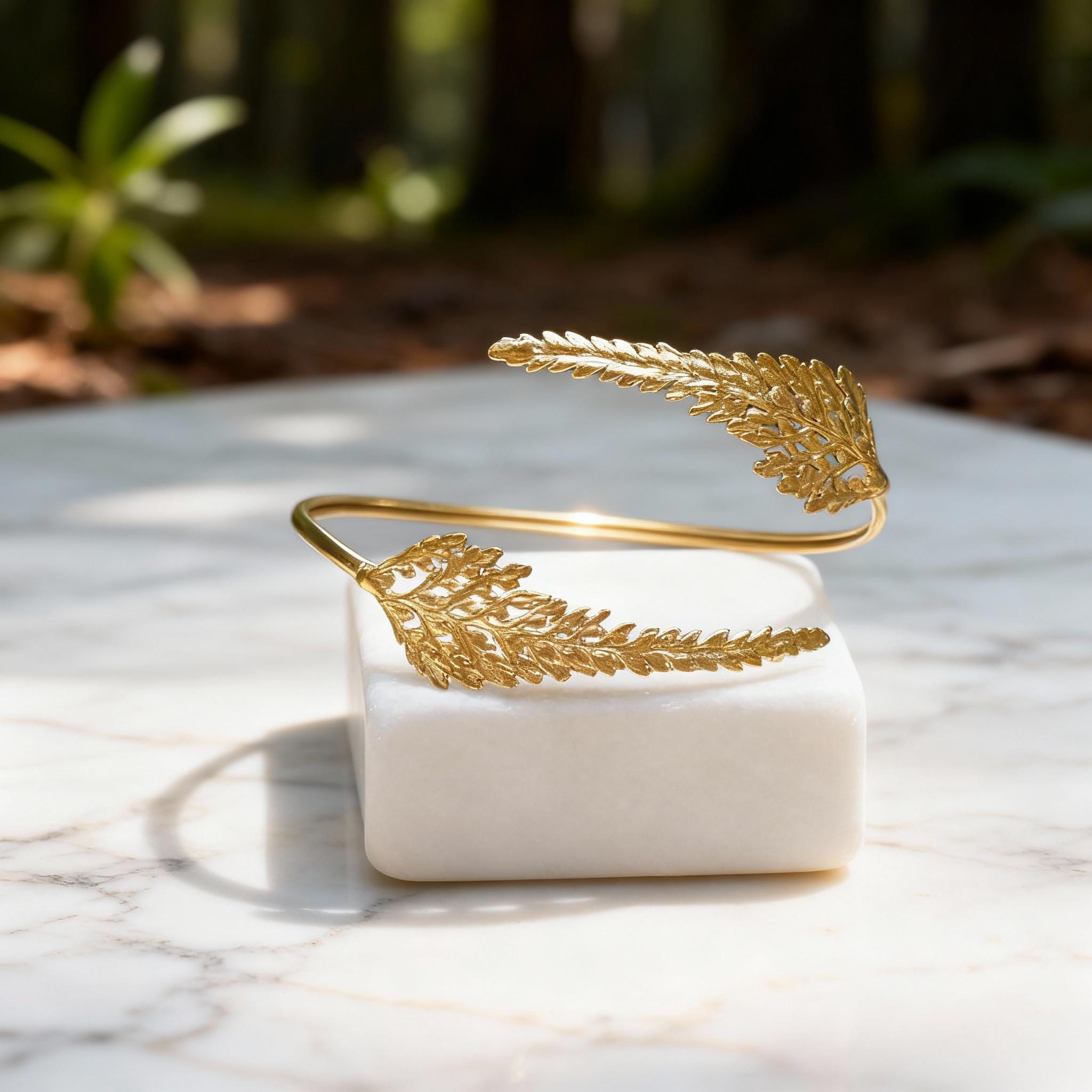 Real Fern Leaf Gold Bracelet, Handmade Nature Jewelry, Organic Botanical Bracelet, Unique Gift for Nature Lovers, 14K Gold Plated Brass-0