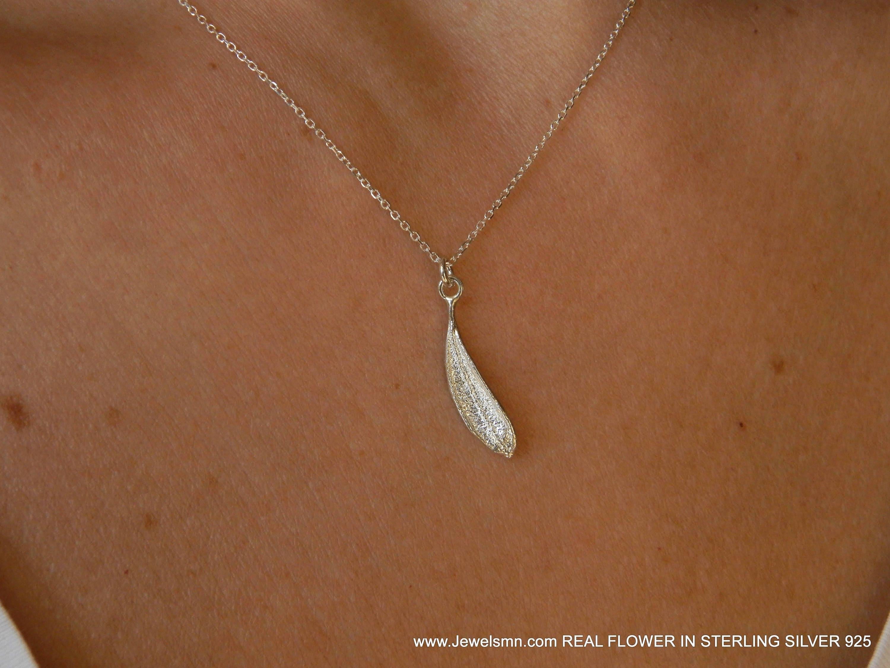 Minimalist Olive Leaf Silver Pendant