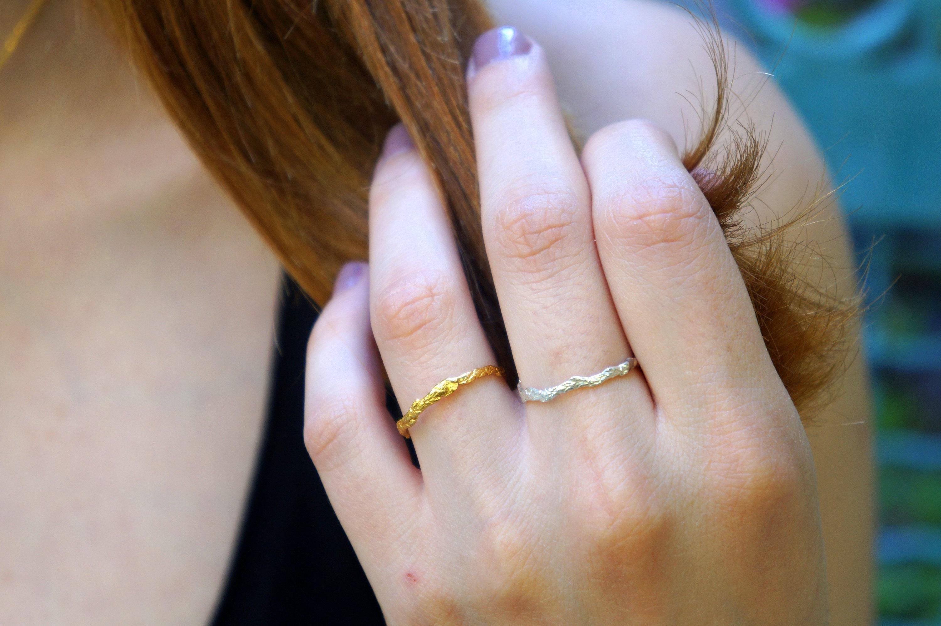 Dainty Juniper Gold Ring, Handmade Minimalist Jewelry, Organic Forest Band, Nature's Gift for Health & Resilience, Sterling Silver 925-3