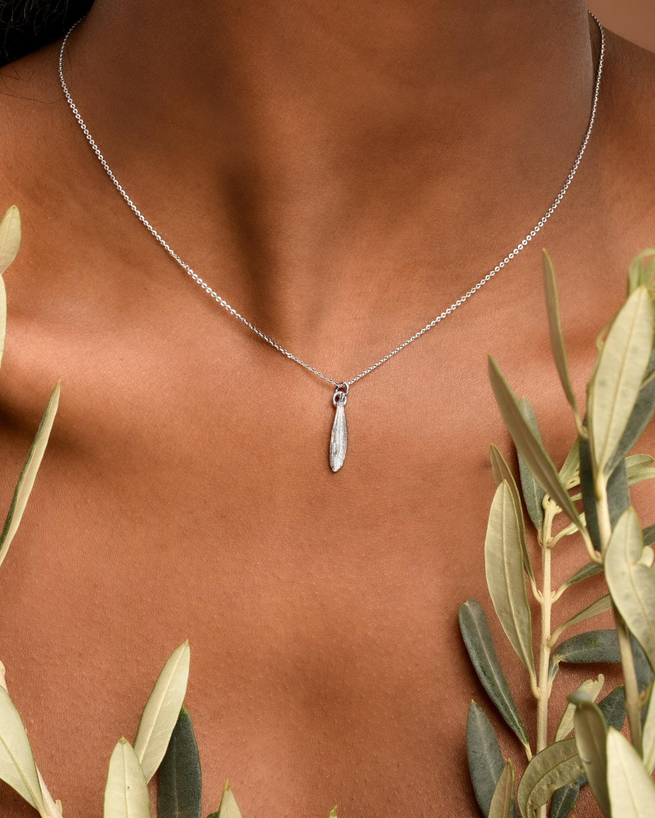 Minimalist Olive Leaf Silver Pendant