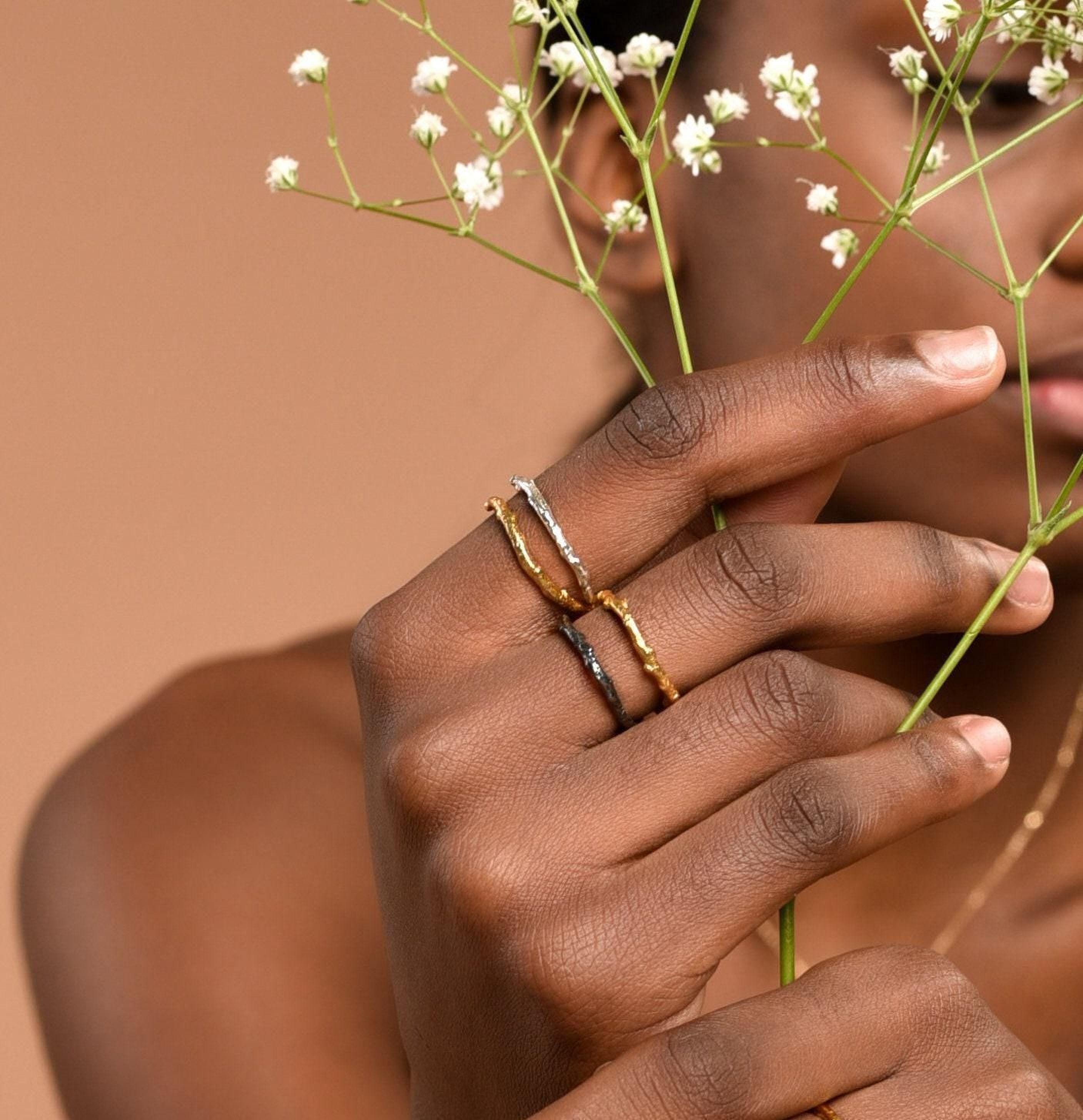 Olive Branch Stack Ring, Handmade Minimalist Jewelry, Real Tree Band, Gift for Health and Longevity, Eco Sustainable Sterling Silver 925-1