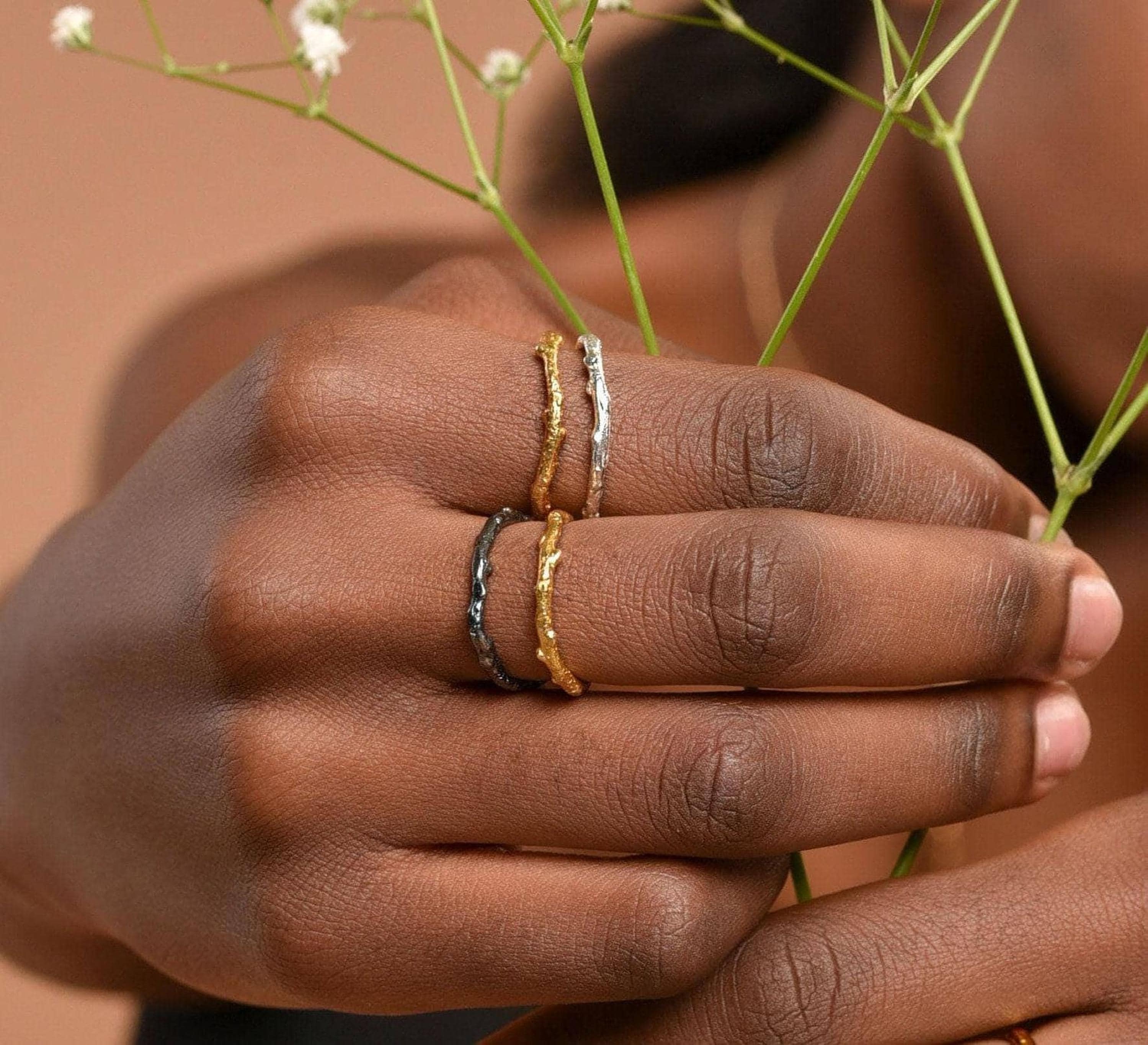 Olive Branch Stack Ring, Handmade Minimalist Jewelry, Real Tree Band, Gift for Health and Longevity, Eco Sustainable Sterling Silver 925-4