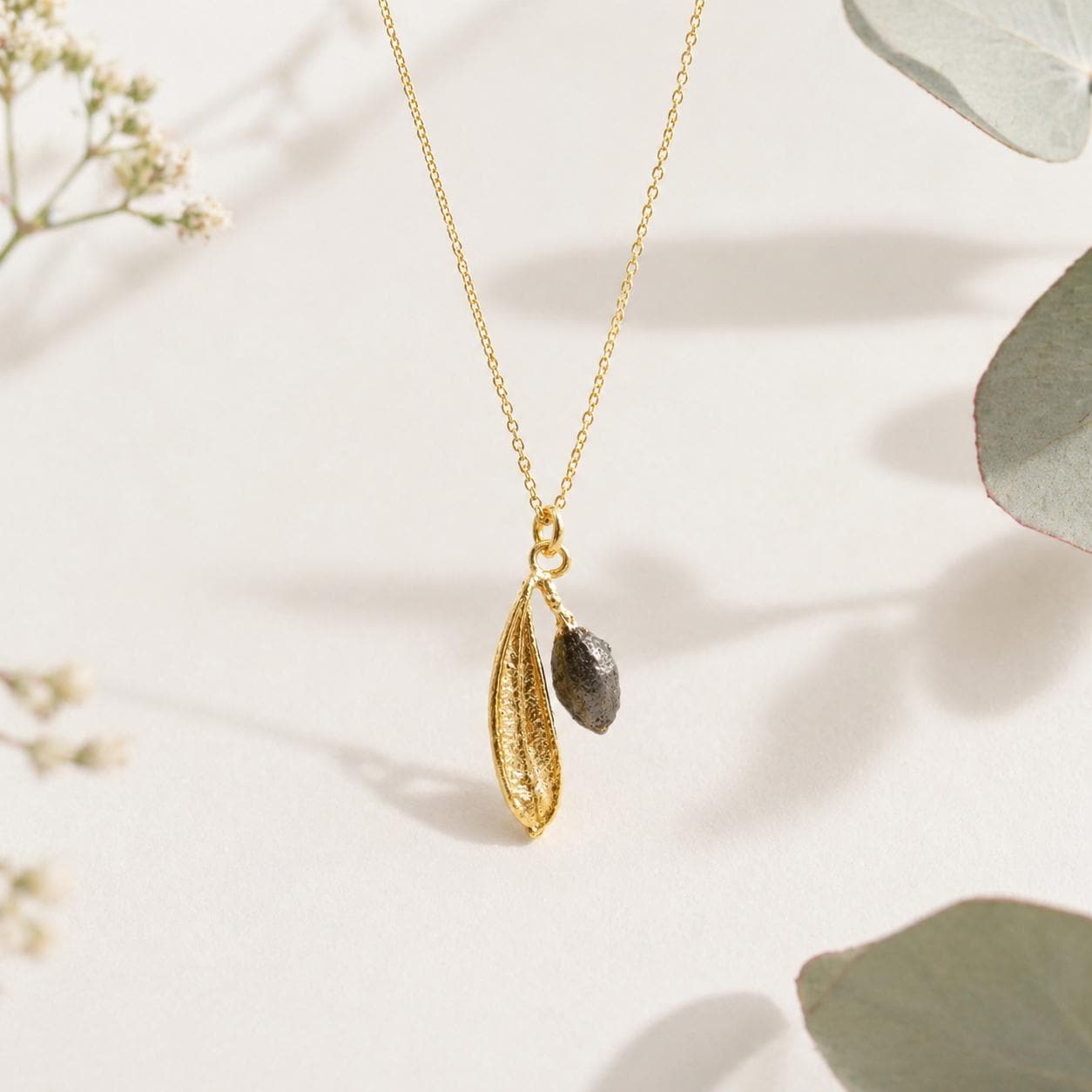 Aethel Olive Leaf Pendant Necklace