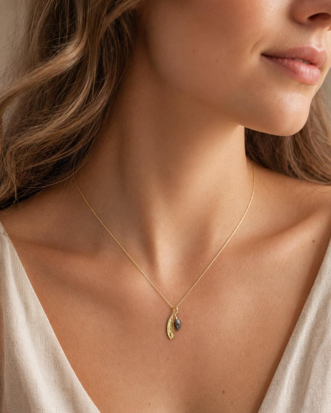 Aethel Olive Leaf Pendant Necklace