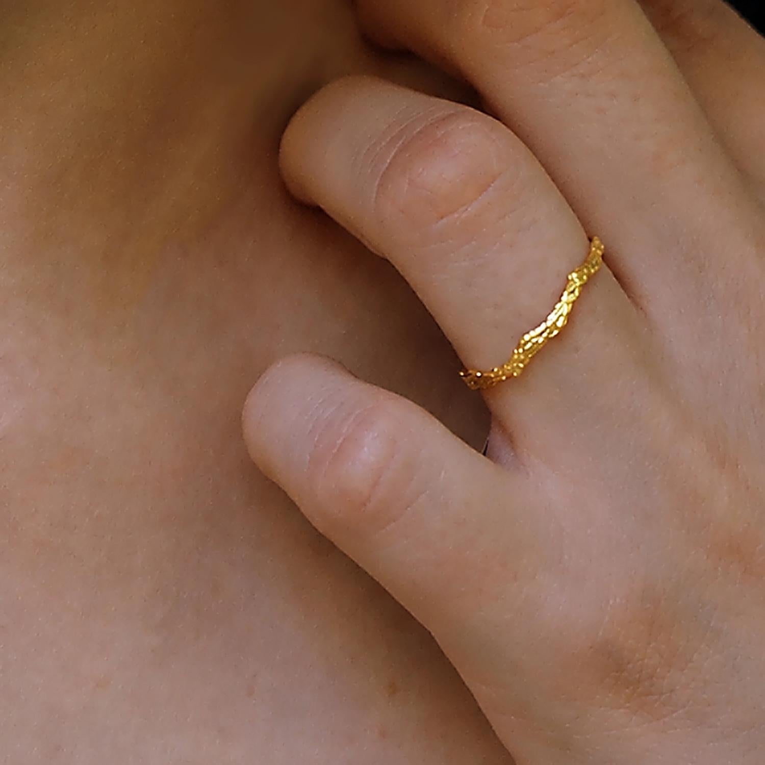 Dainty Juniper Gold Ring, Handmade Minimalist Jewelry, Organic Forest Band, Nature's Gift for Health & Resilience, Sterling Silver 925-1